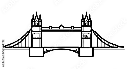 Line art illustration of the tower bridge in london, a famous landmark and tourist attraction