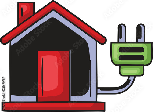 A cartoon house connected to an electrical plug