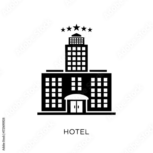 Elegant five star hotel building icon with stars for luxury accommodation and hospitality