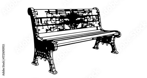 Illustration of a vintage park bench with intricate metalwork perfect for coloring
