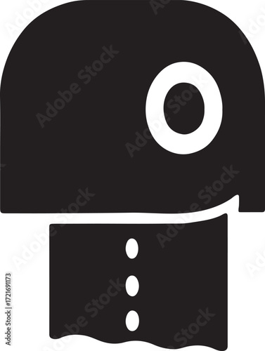 Silhouette dispenser with tissue roll icon representing hygiene, cleanliness, and convenience.