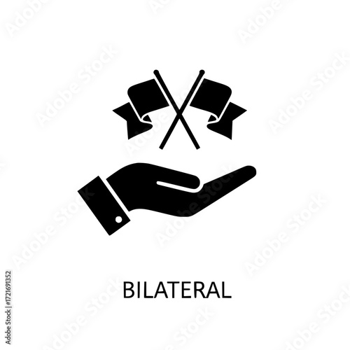Hand holding crossed flags icon symbolizing bilateral agreement negotiation partnership diplomacy