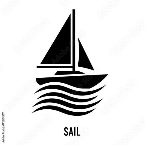 Simple silhouette of a sailboat with waves ready for nautical adventures