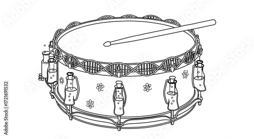 Illustration of a snare drum with drumstick a classic percussion instrument