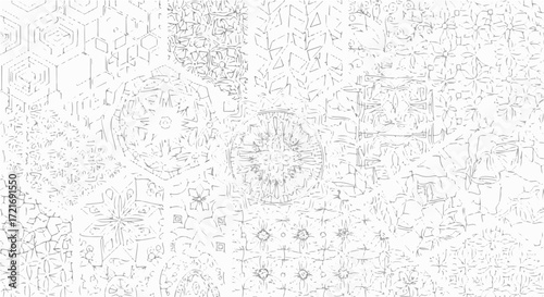 Intricate geometric patterns and designs, a complex and abstract arrangement