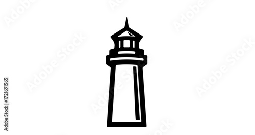 Monochrome illustration of a lighthouse with a simple design, perfect for logos and icons