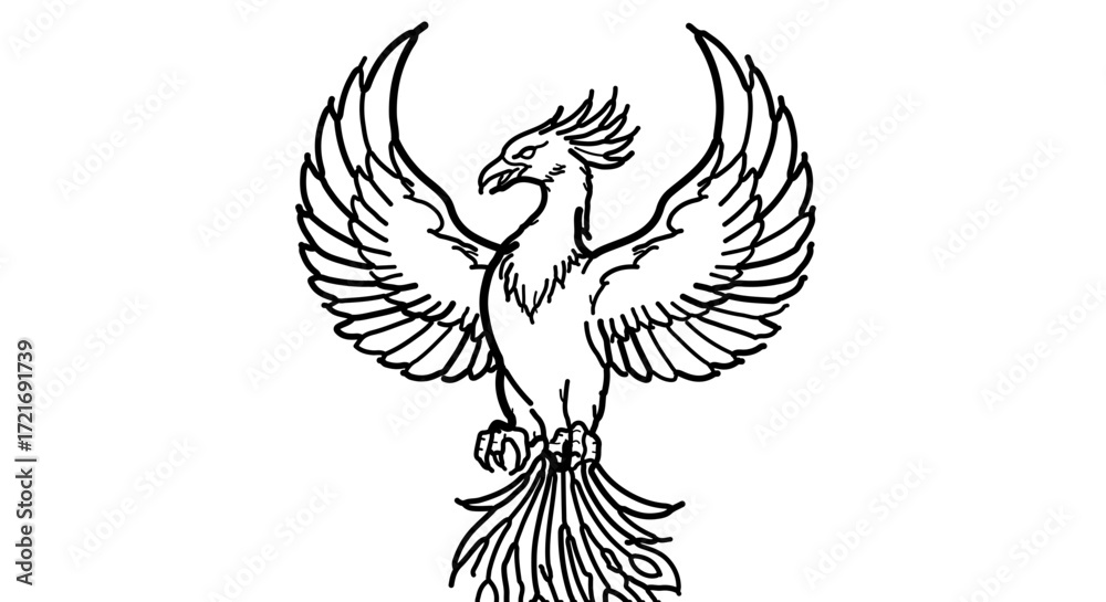 Obraz premium Hand drawn phoenix bird illustration, a symbol of rebirth and immortality