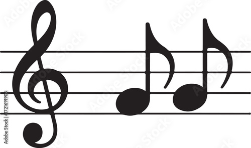 Black treble clef and two eighth notes on a white background musical staff musical notes