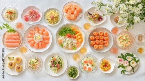 Wallpaper Mural Colorful Array of Fresh Seafood, Vegetables, and Salads Served Elegantly Torontodigital.ca