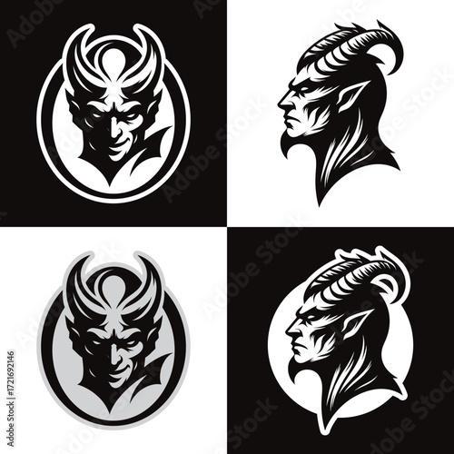 Devil logo design suitable for edgy branding, tattoo art, rock band logos, and fashion prints. Versatile and bold graphic