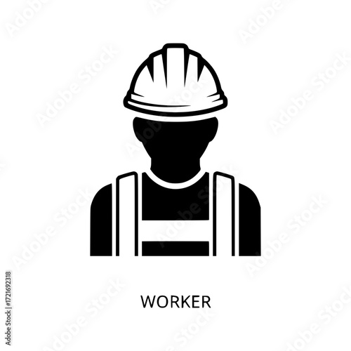 Construction worker icon graphic symbol representing laborer safety gear and professional industrial occupations