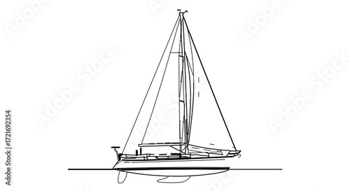 Detailed line drawing of a sailboat on the water, a symbol of freedom
