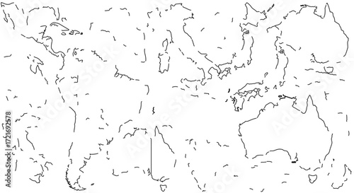 World map outline, a geographical representation of earths continents and oceans