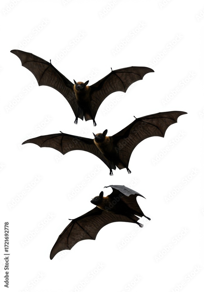 Fototapeta premium Bats flying in various positions on a white background 