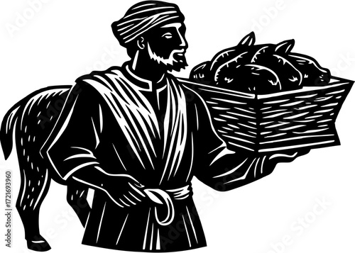 Man Carrying Qurbani Meat Silhouette, Islamic Festival Celebration SVG, PNG