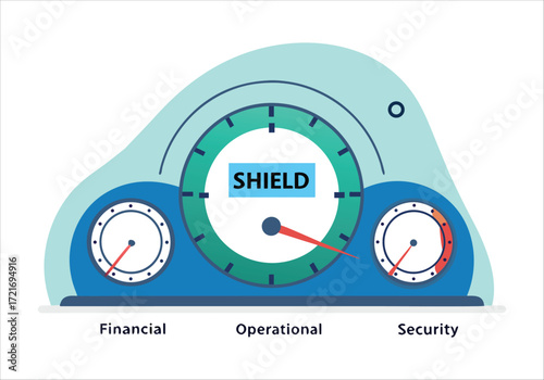 Security shield gauge dashboard meter for financial operational risk management