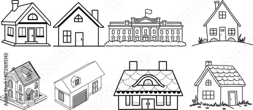 Residential and Living Spaces Icons.house icon set, house silhouette on white background.Smart home icon set. Collection of smart house with automation control system vector illustration