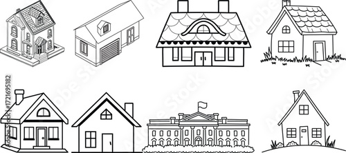 Residential and Living Spaces Icons.house icon set, house silhouette on white background.Smart home icon set. Collection of smart house with automation control system vector illustration