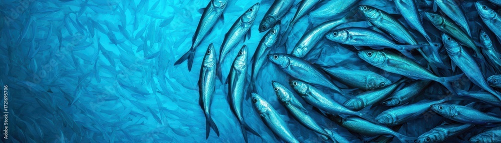 Obraz premium A school of fish swimming gracefully in deep blue ocean waters.