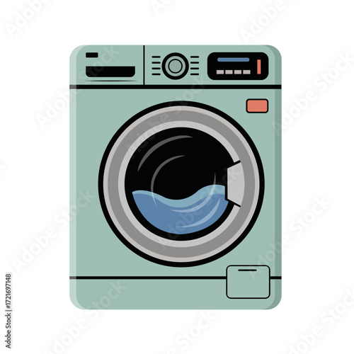 Washing machine isolated on white background. Washing clothes, laundry. Household equipment cleaning technology design.