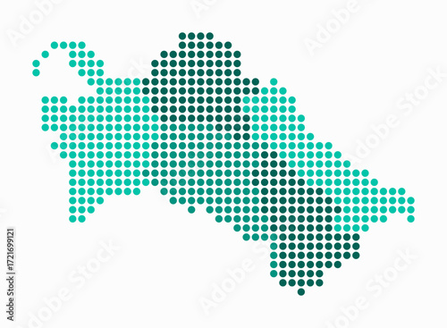 Turkmenistan dotted map. Digital style map of the country on white background. Turkmenistan shape with circle dots. Colored dots style. Large size circles. Awesome vector illustration.
