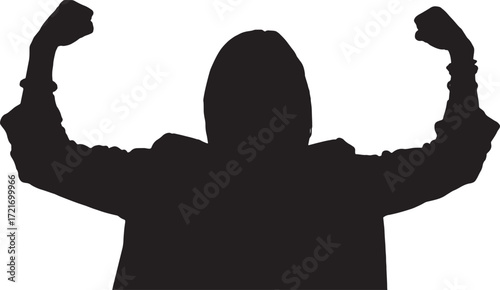vector,silhouette of a woman raising her arms  in victory sign
