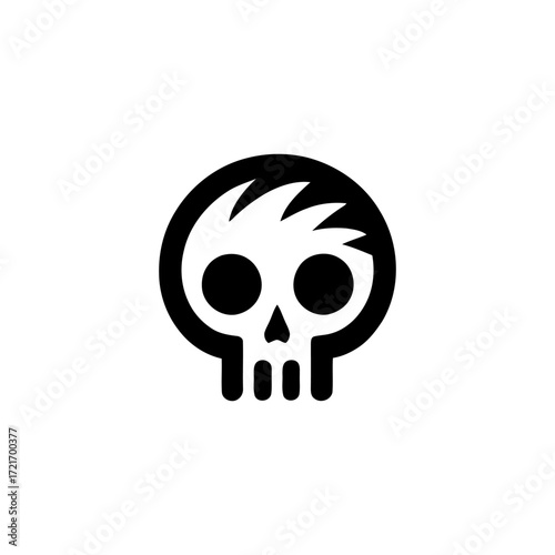 Edgy Skull Icon with Punk Hairdo in Minimalist