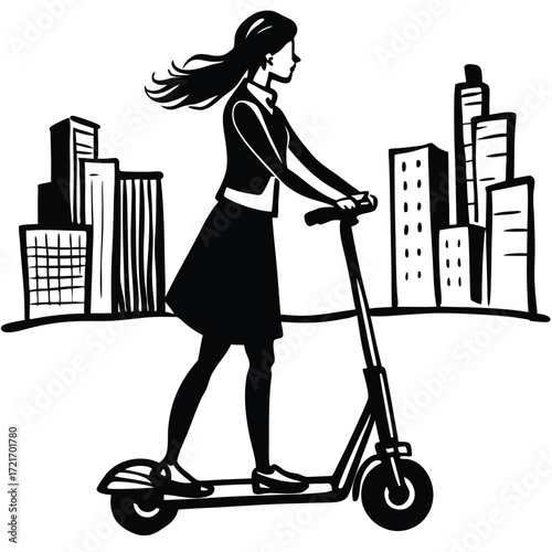 silhouette of a woman pushing a cart