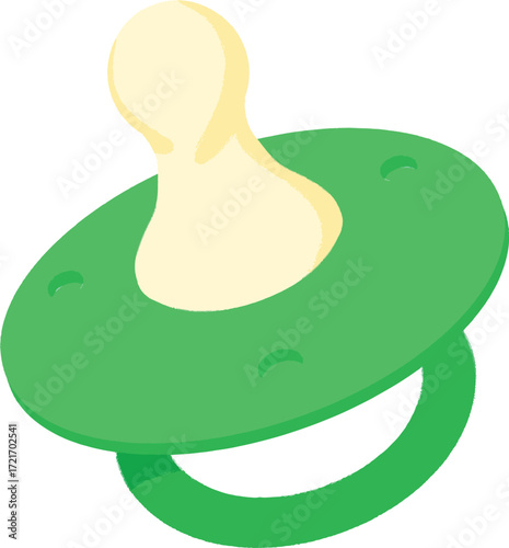 A cartoon image of a green pacifier with a yellow nipple