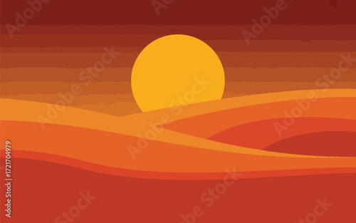 Sunset desert landscape background vector illustration graphic design art