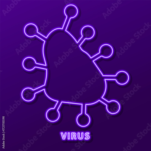 virus neon sign, modern glowing banner design, colorful modern design trends. Vector illustration.