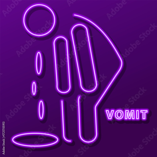 vomit neon sign, modern glowing banner design, colorful modern design trends. Vector illustration.