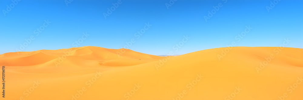 Fototapeta premium Vast golden desert dunes under clear blue sky, natural beauty