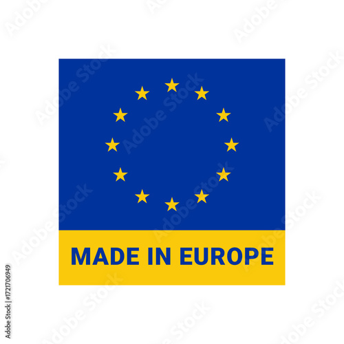 Square Made in Europe Icon with Yellow Banner