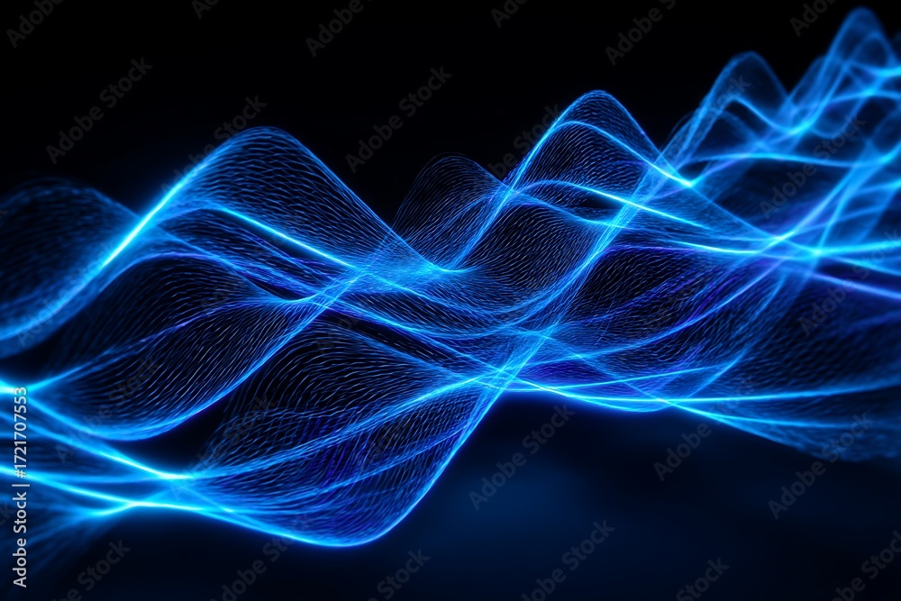 Fototapeta premium A mesmerizing abstract design of blue laser light streaks, creating a dynamic and futuristic background with glowing lines and vibrant energy.