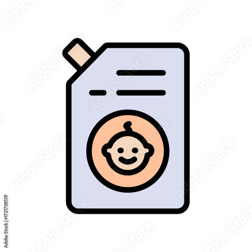 Illustration of refill container for detergent. Packaging of baby cosmetics and hygienic product. Vector isolated color icon.