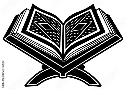 Open Quran on Stand Silhouette, Islamic Holy Book SVG, PNG