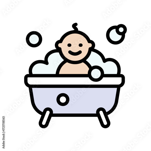 Bathing baby color icon. Simple sign for mobile concept and web design. Baby taking a bath vector icon. Symbol, logo illustration.