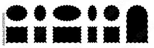 Wavy square set. Decorative shapes with zigzag outer contour.