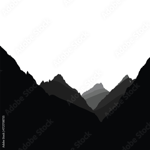 Set of vector nature silhouettes - mountains, trees, mountains and glaciers - design elements - mountain ranges, hills and forests