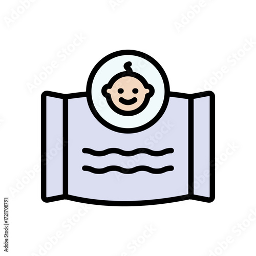 Baby wipe color icon. Wet wipes package icon. Antibacterial wet wipes tissue flat illustration on white background.