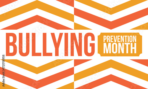 National Bullying Prevention Month in October. Stop bullying. Annual nationwide campaign to keep all youth safe from bullying. Orange color. Poster, card, banner, background. Vector illustration