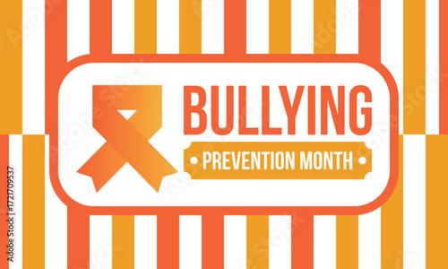National Bullying Prevention Month in October. Stop bullying. Annual nationwide campaign to keep all youth safe from bullying. Orange color. Poster, card, banner, background. Vector illustration