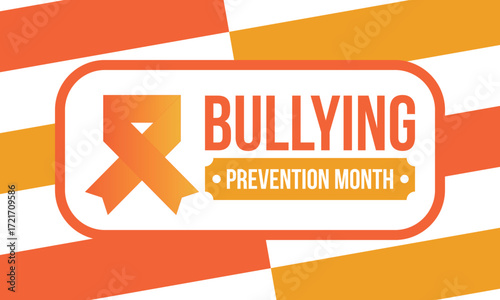 National Bullying Prevention Month in October. Stop bullying. Annual nationwide campaign to keep all youth safe from bullying. Orange color. Poster, card, banner, background. Vector illustration