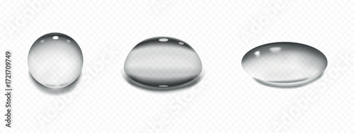 Collagen serum drops, transparent water bubbles. Vector illustration.