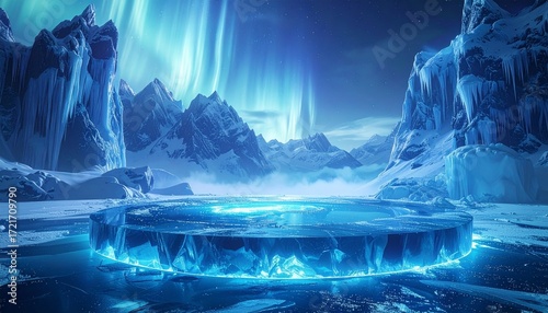 氷の床と幻想的な青い光、美しいアクセント、かっこいい雰囲気の背景画像 Generated by A 