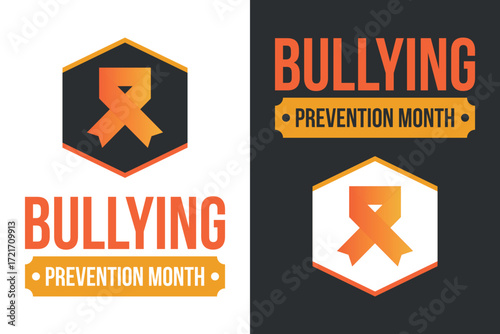 National Bullying Prevention Month in October. Stop bullying. Annual nationwide campaign to keep all youth safe from bullying. Orange color. Poster, card, banner, background. Vector illustration