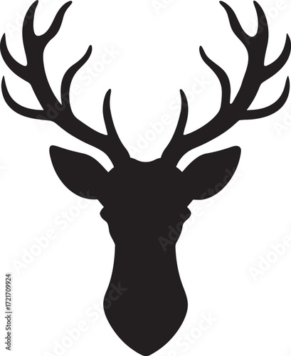 Silhouette of a reindeer head on white background.