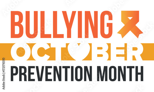 National Bullying Prevention Month in October. Stop bullying. Annual nationwide campaign to keep all youth safe from bullying. Orange color. Poster, card, banner, background. Vector illustration