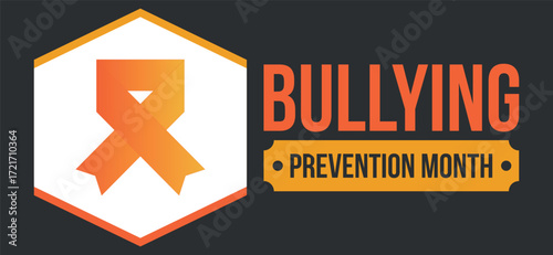 National Bullying Prevention Month in October. Stop bullying. Annual nationwide campaign to keep all youth safe from bullying. Orange color. Poster, card, banner, background. Vector illustration